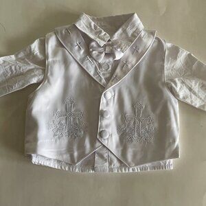 Baby White Christening Shirt and Vest Set